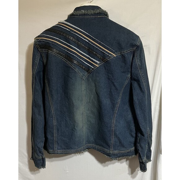 Ashley Stuart denim jacket raw hem rocker rockabilly biker Distressed Festival C - Picture 2 of 8